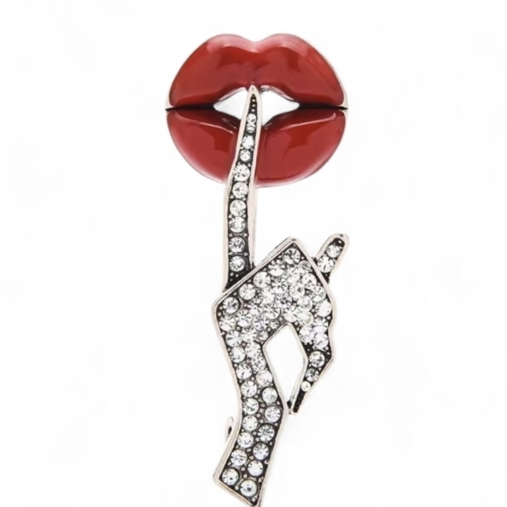 New! Flirt Factor Lip Kiss Shh Brooch Pin Charm Bag Scarf Hat